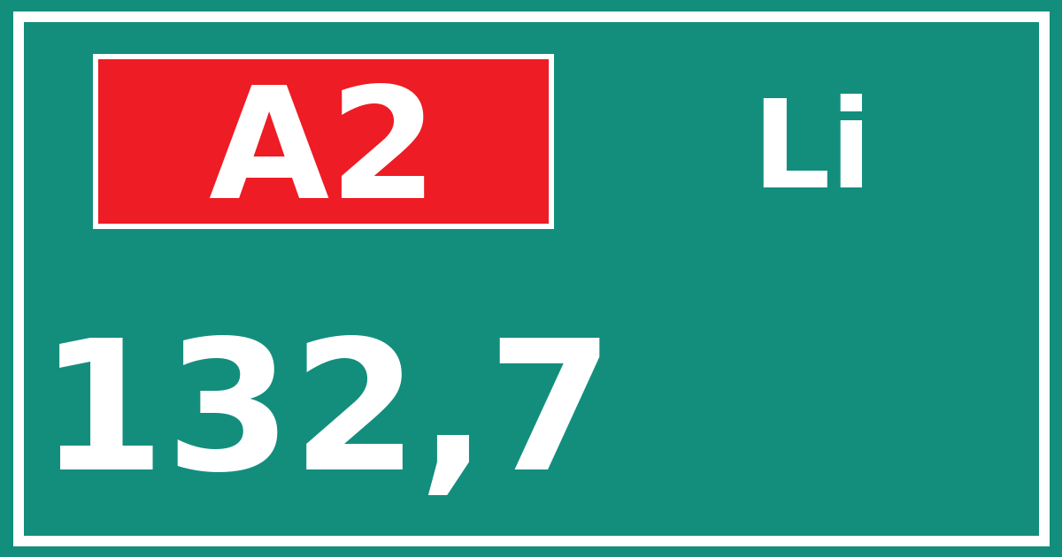 Hectometerbord A2 132,7 zijde Li