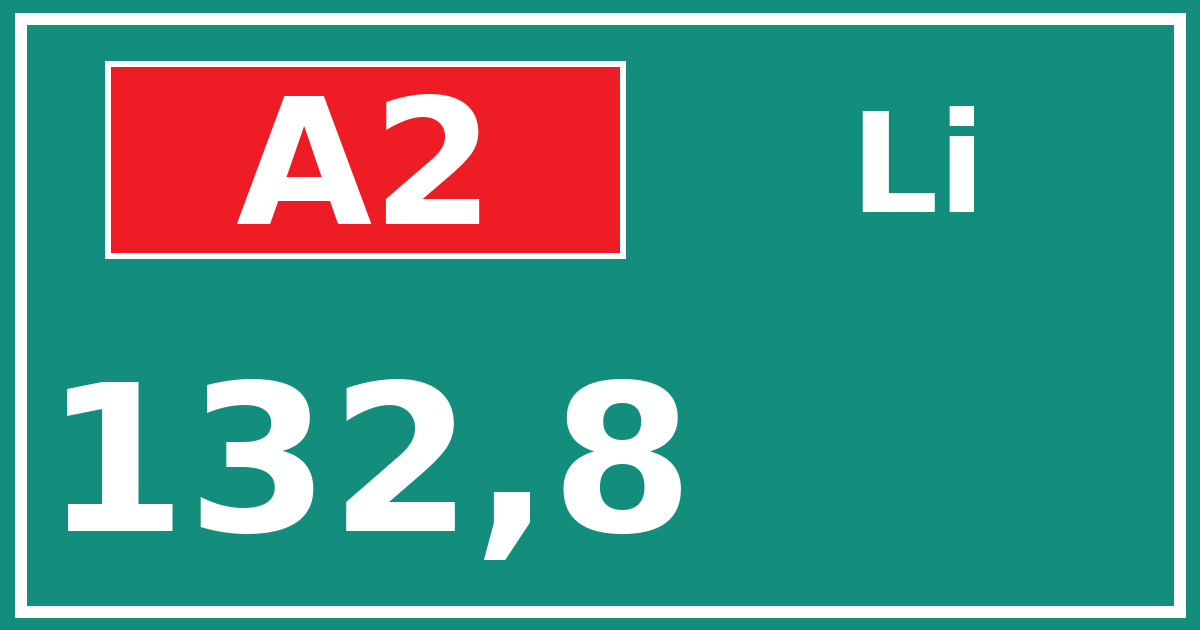 Hectometerbord A2 132,8 zijde Li