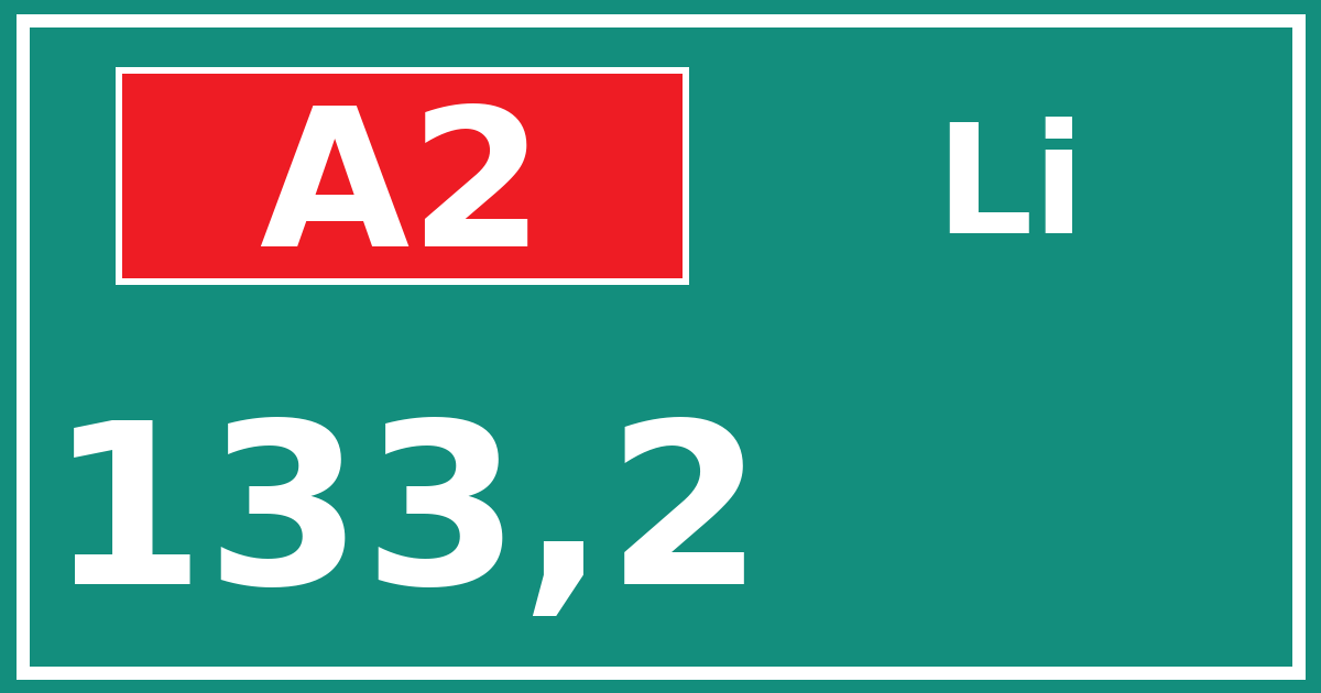 Hectometerbord A2 133,2 zijde Li