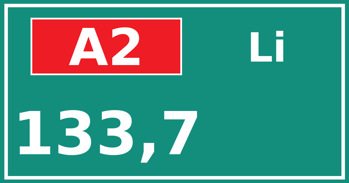 Hectometerbord A2 133,7 zijde Li