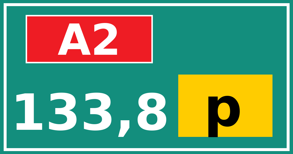 Hectometerbord A2 133,8 letter p