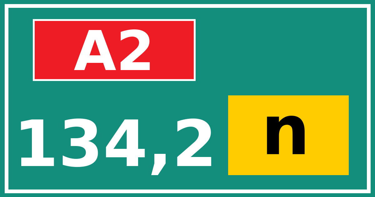 Hectometerbord A2 134,2 letter n