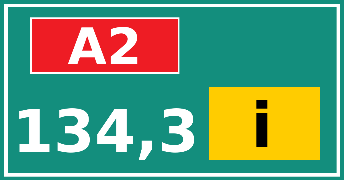 Hectometerbord A2 134,3 letter i