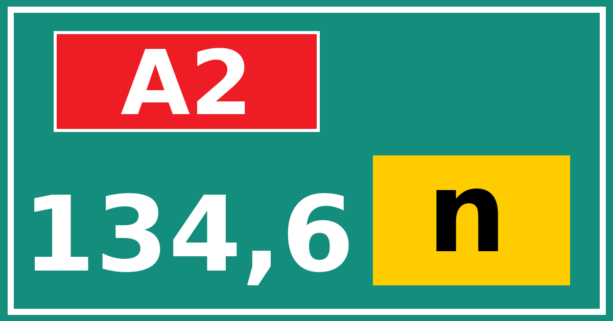 Hectometerbord A2 134,6 letter n