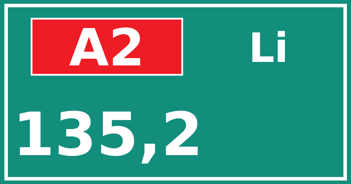 Hectometerbord A2 135,2 zijde Li