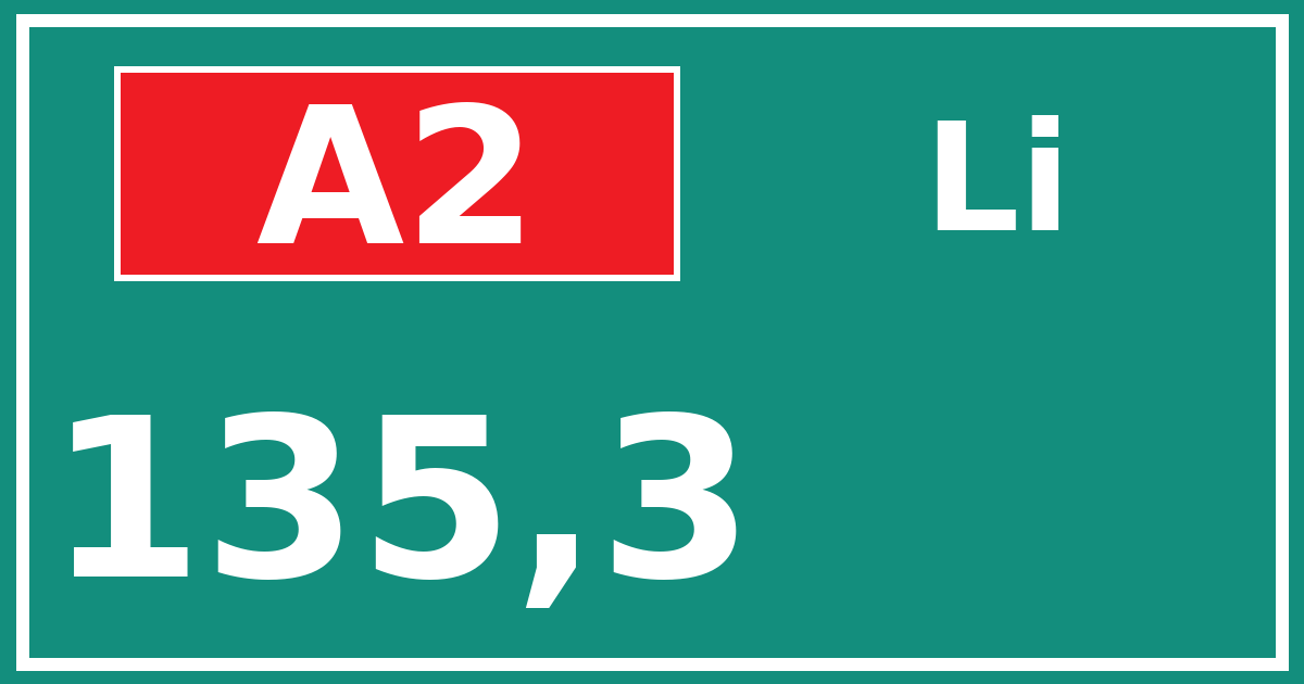 Hectometerbord A2 135,3 zijde Li