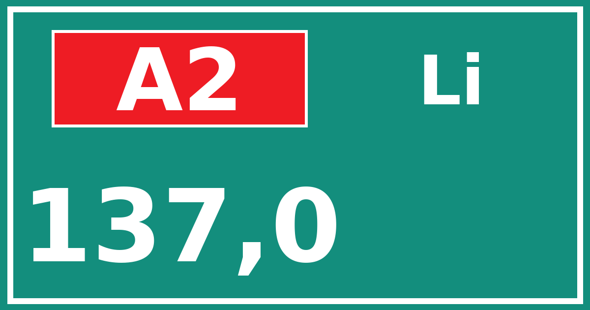 Hectometerbord A2 137,0 zijde Li