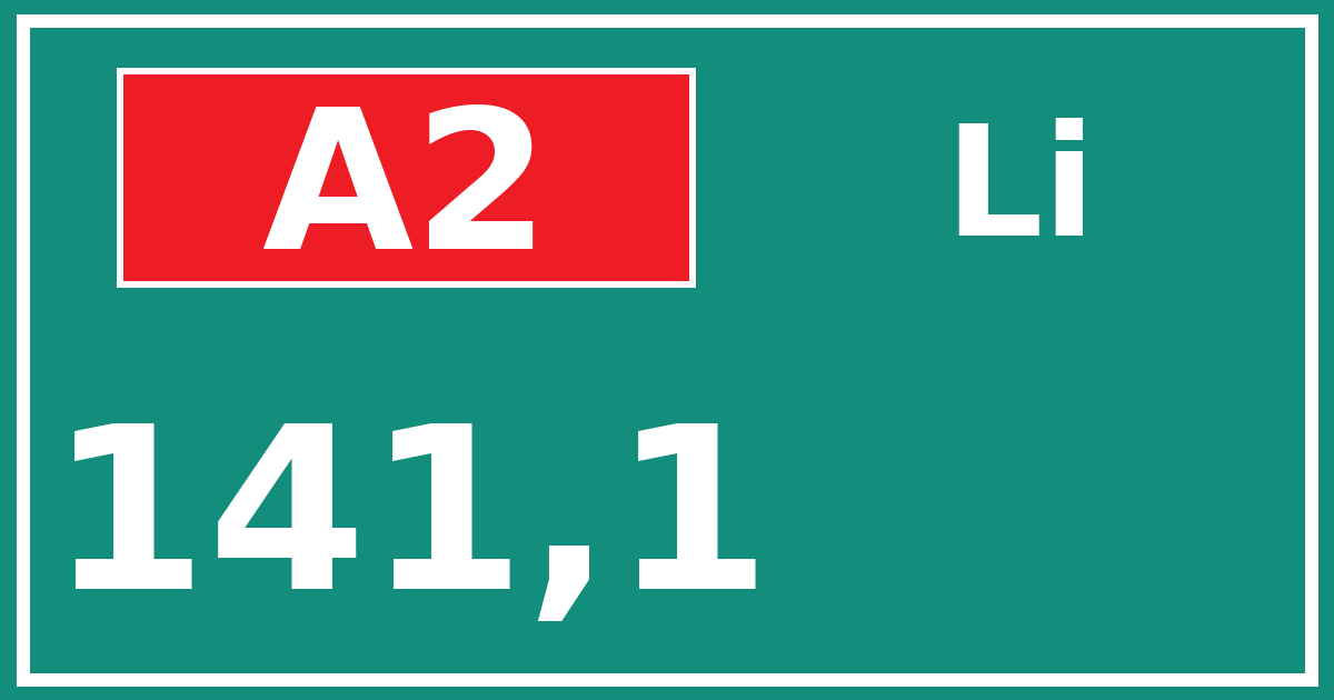 Hectometerbord A2 141,1 zijde Li