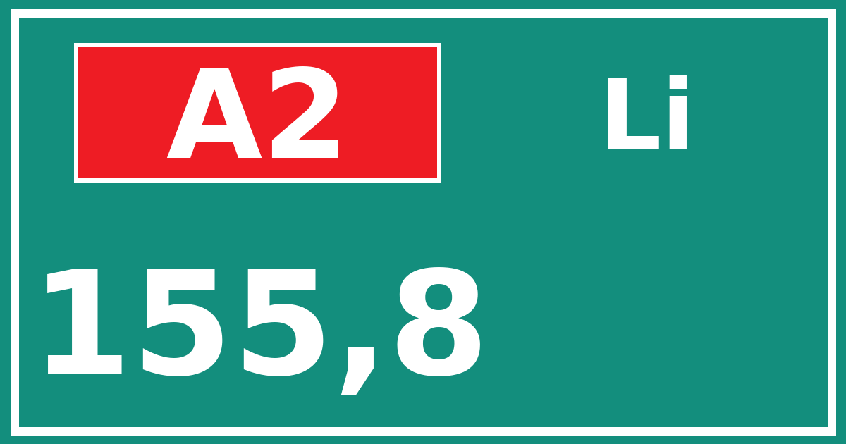 Hectometerbord A2 155,8 zijde Li
