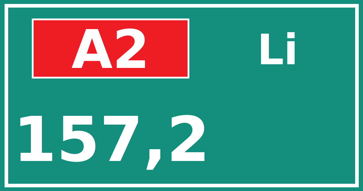 Hectometerbord A2 157,2 zijde Li