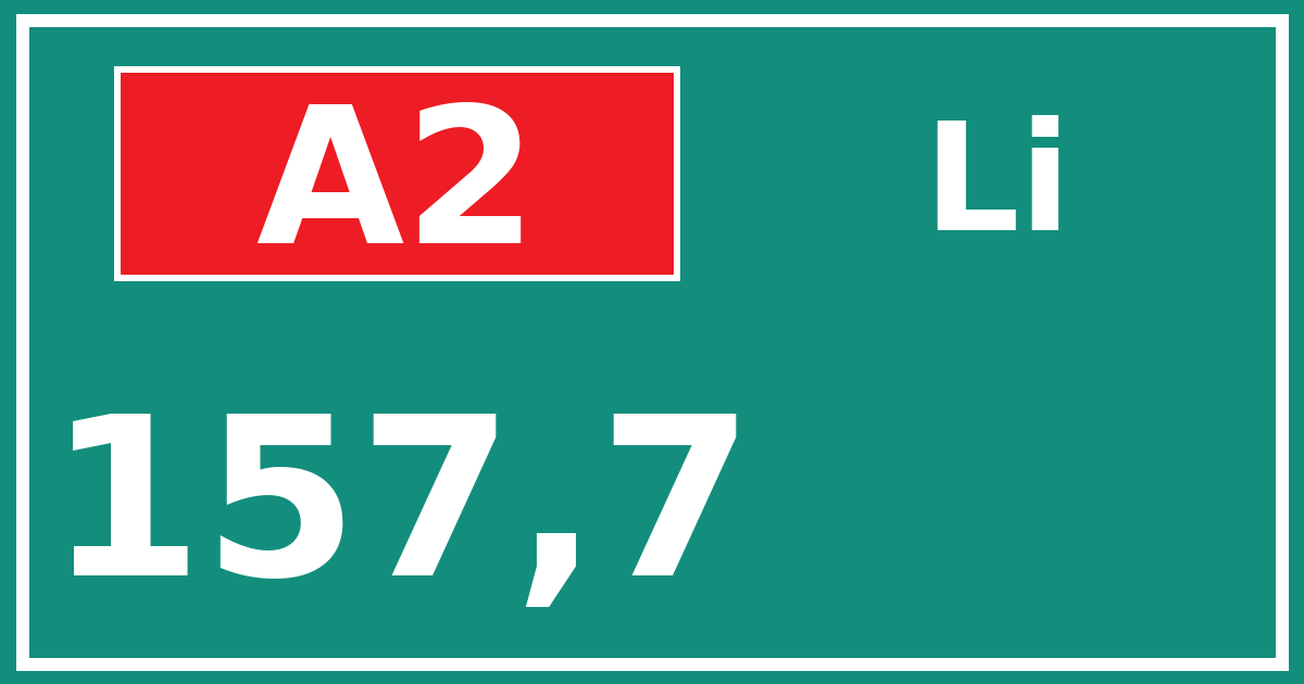 Hectometerbord A2 157,7 zijde Li