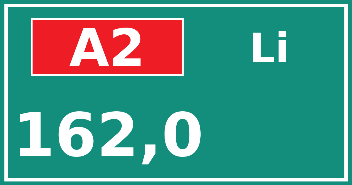 Hectometerbord A2 162,0 zijde Li