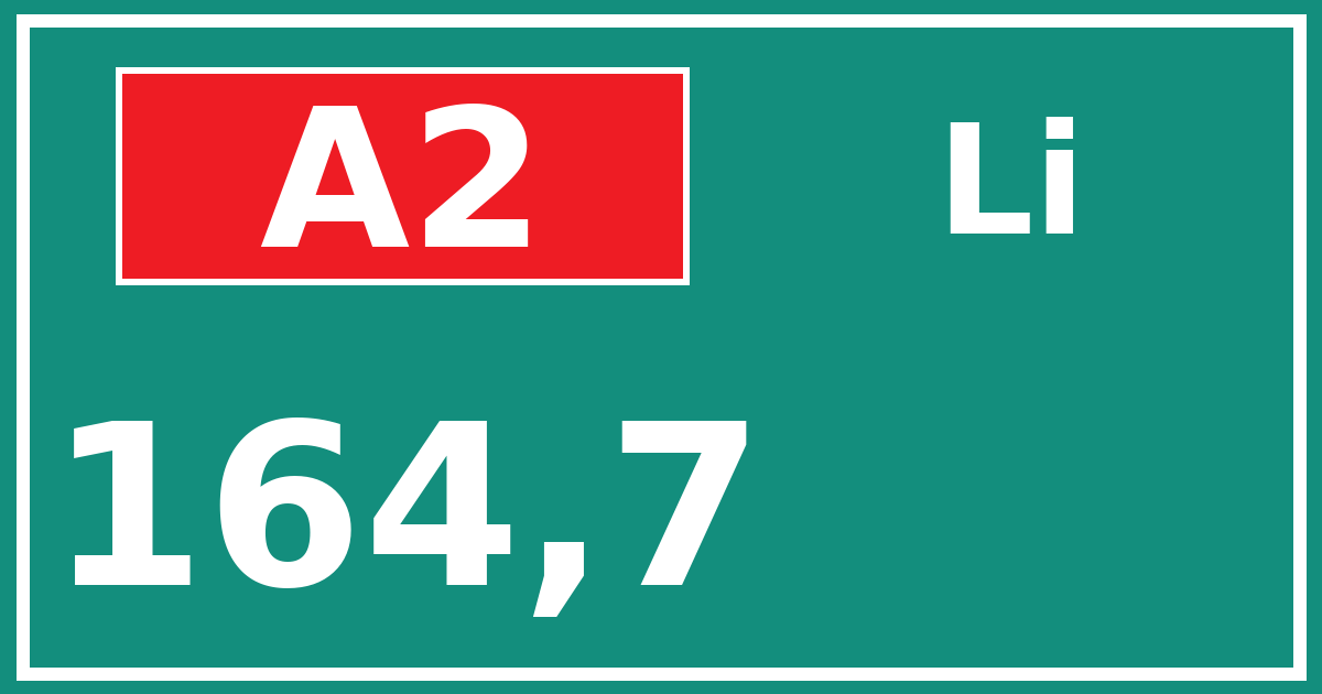 Hectometerbord A2 164,7 zijde Li