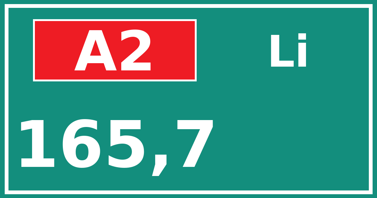 Hectometerbord A2 165,7 zijde Li