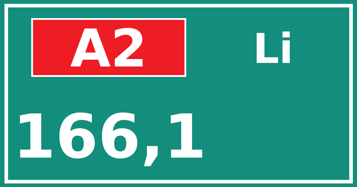 Hectometerbord A2 166,1 zijde Li