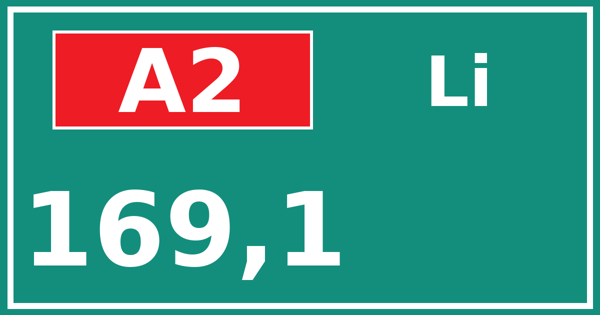 Hectometerbord A2 169,1 zijde Li