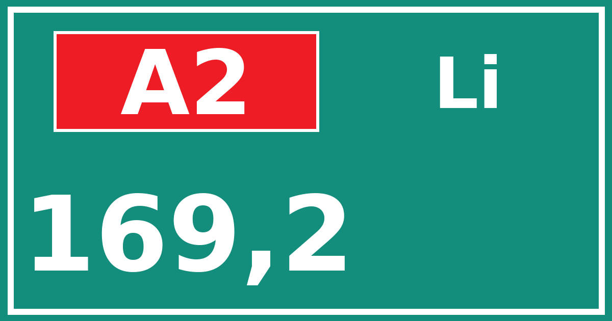 Hectometerbord A2 169,2 zijde Li