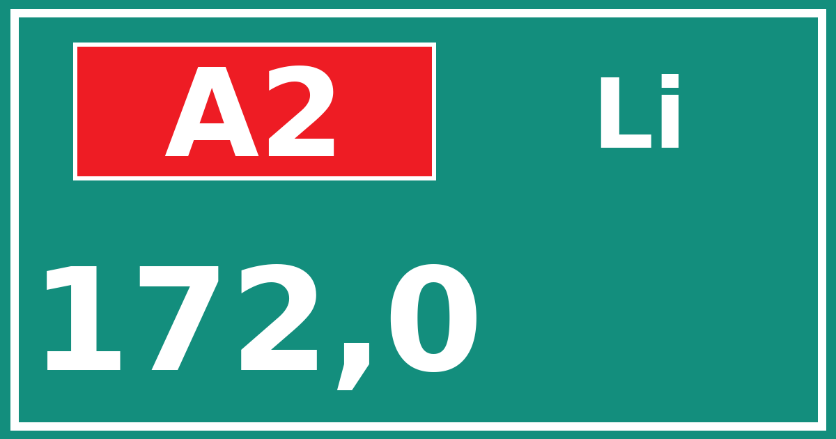 Hectometerbord A2 172,0 zijde Li
