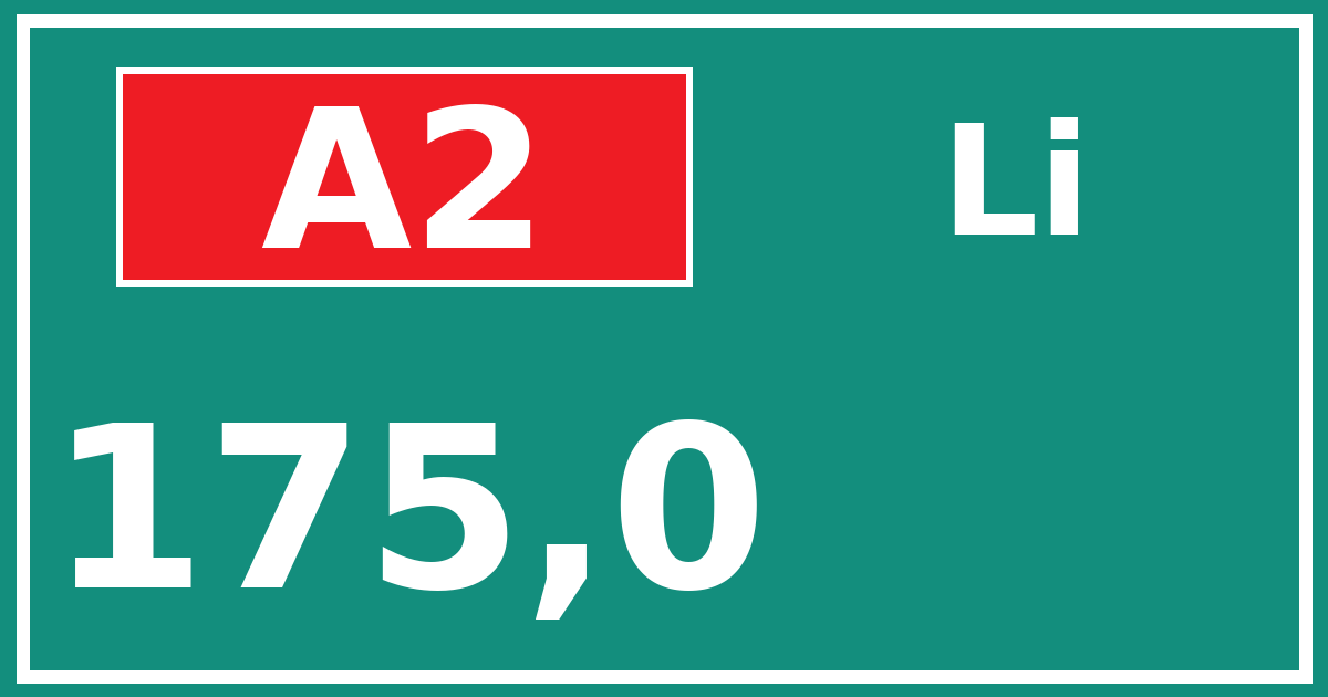 Hectometerbord A2 175,0 zijde Li