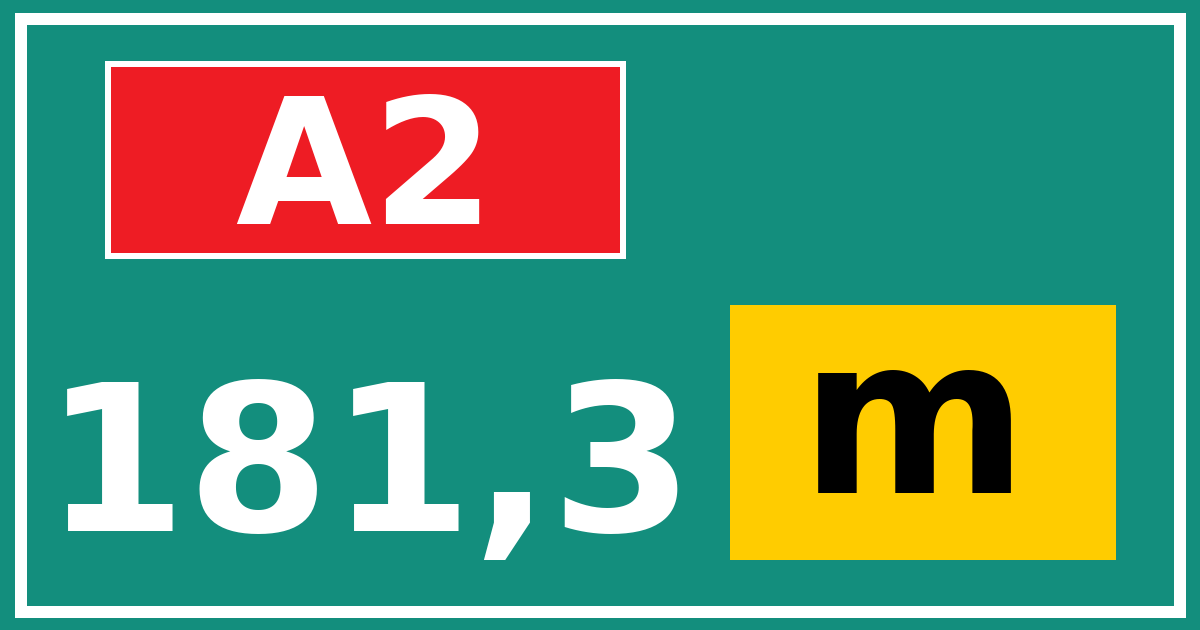 Hectometerbord A2 181,3 letter m