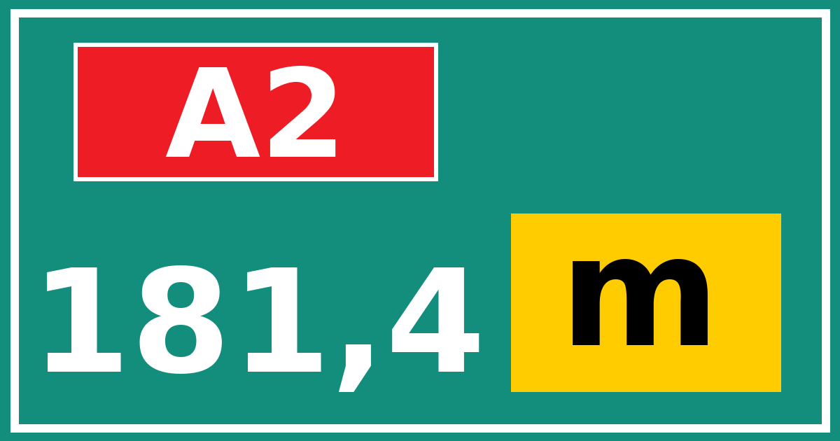 Hectometerbord A2 181,4 letter m