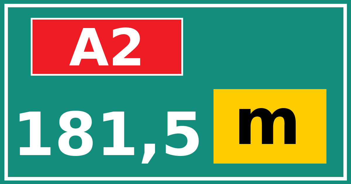 Hectometerbord A2 181,5 letter m