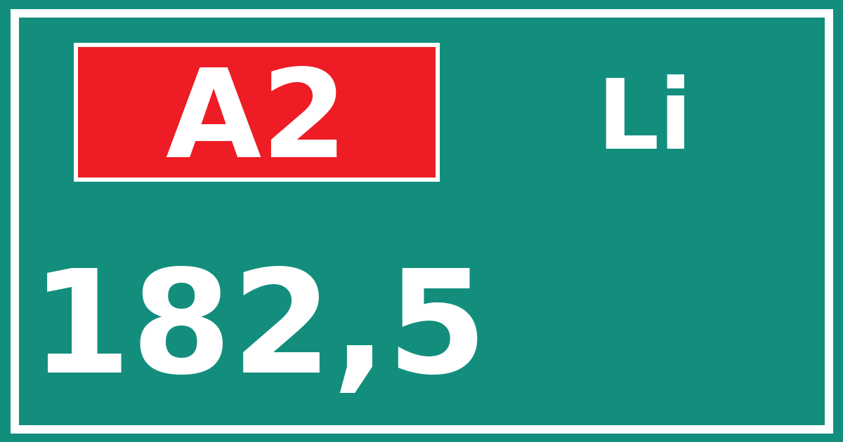 Hectometerbord A2 182,5 zijde Li