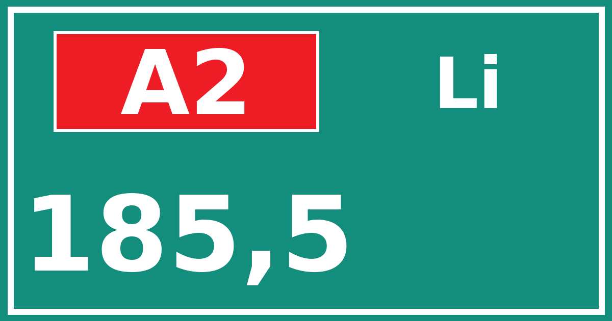 Hectometerbord A2 185,5 zijde Li