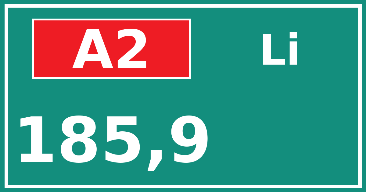Hectometerbord A2 185,9 zijde Li