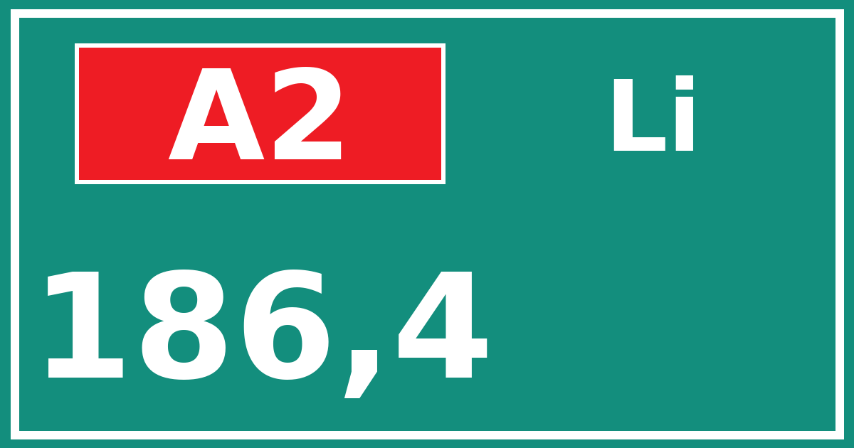 Hectometerbord A2 186,4 zijde Li
