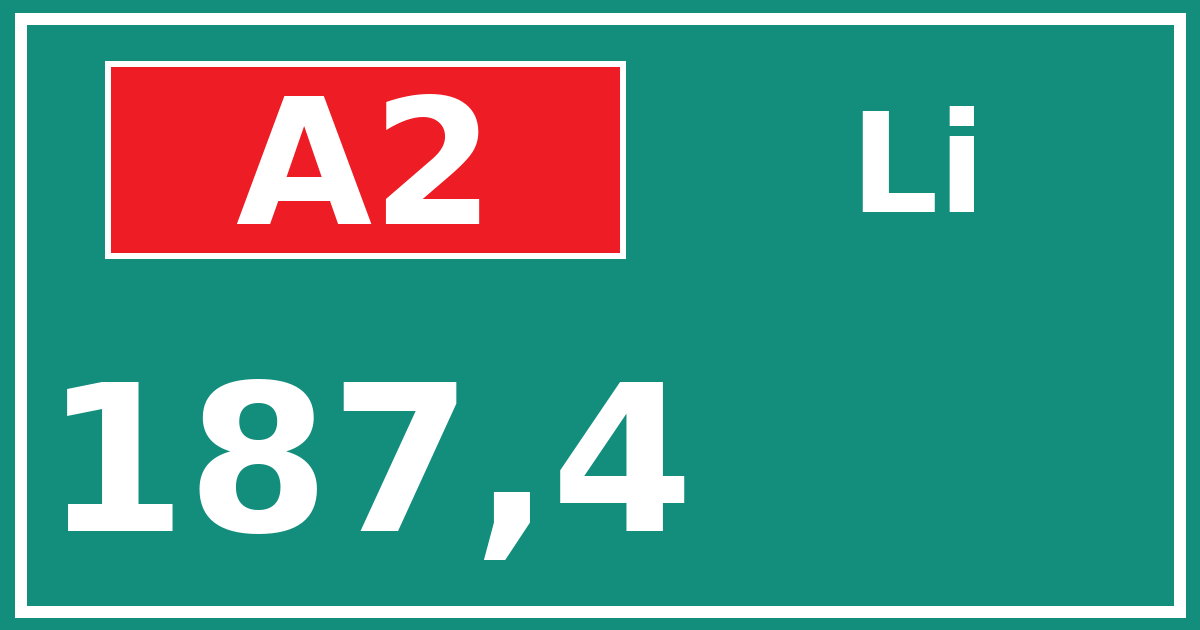 Hectometerbord A2 187,4 zijde Li