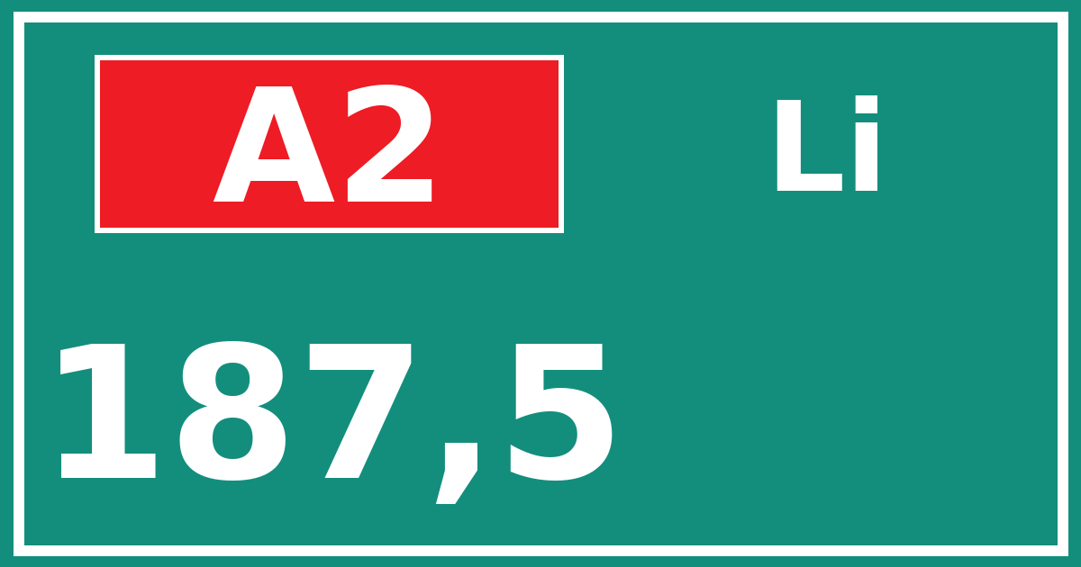 Hectometerbord A2 187,5 zijde Li