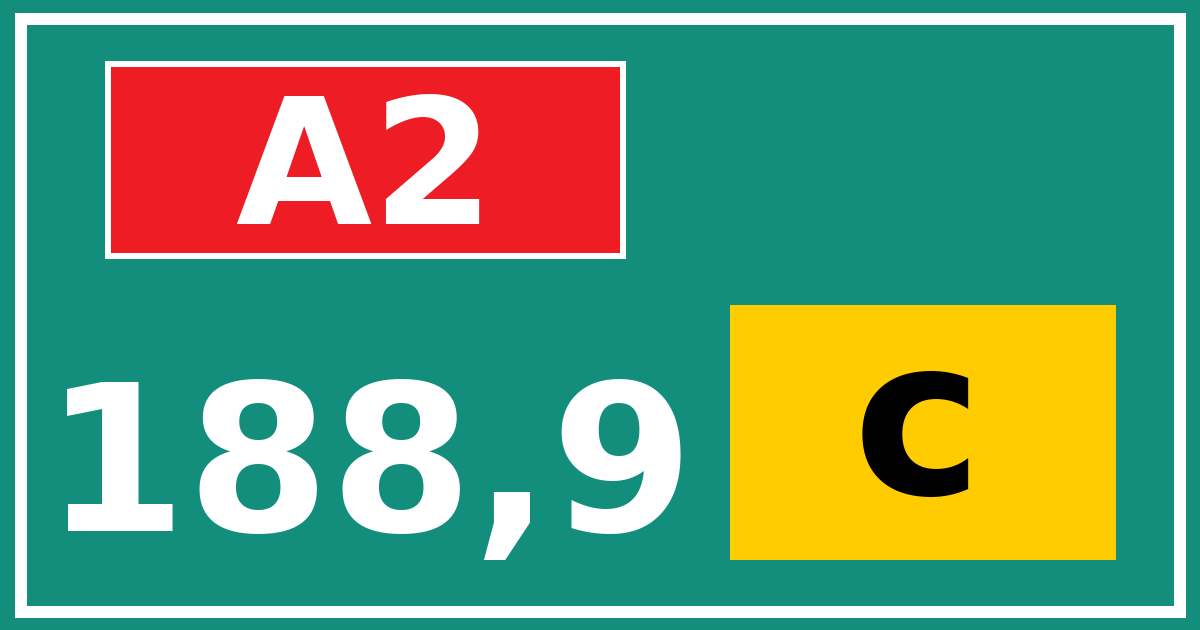 Hectometerbord A2 188,9 letter c