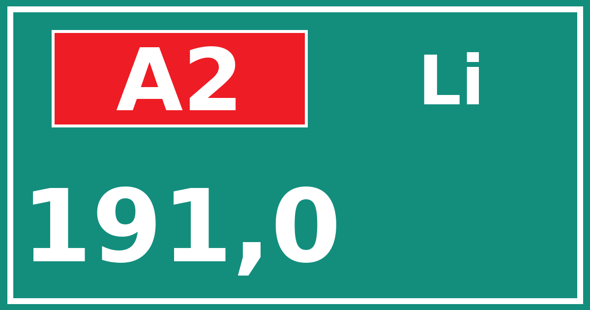 Hectometerbord A2 191,0 zijde Li
