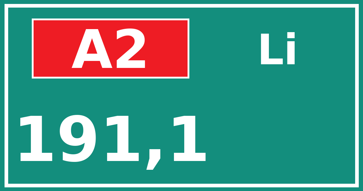 Hectometerbord A2 191,1 zijde Li
