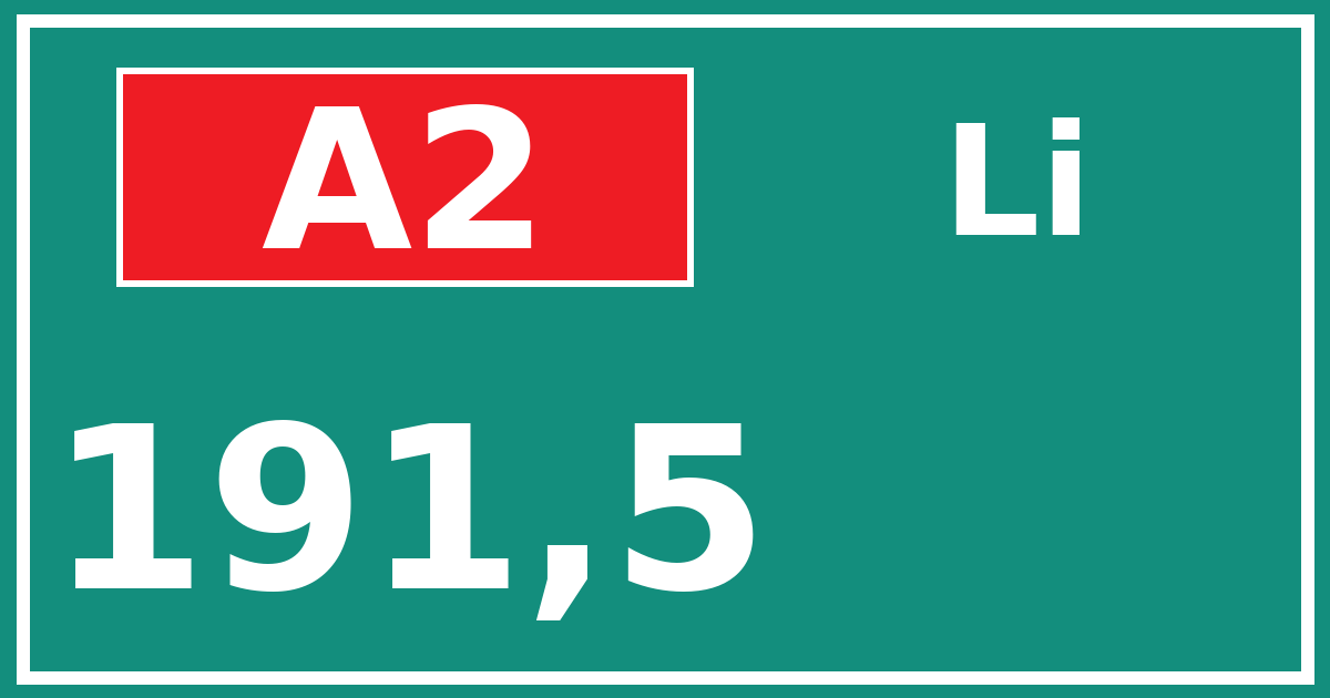 Hectometerbord A2 191,5 zijde Li