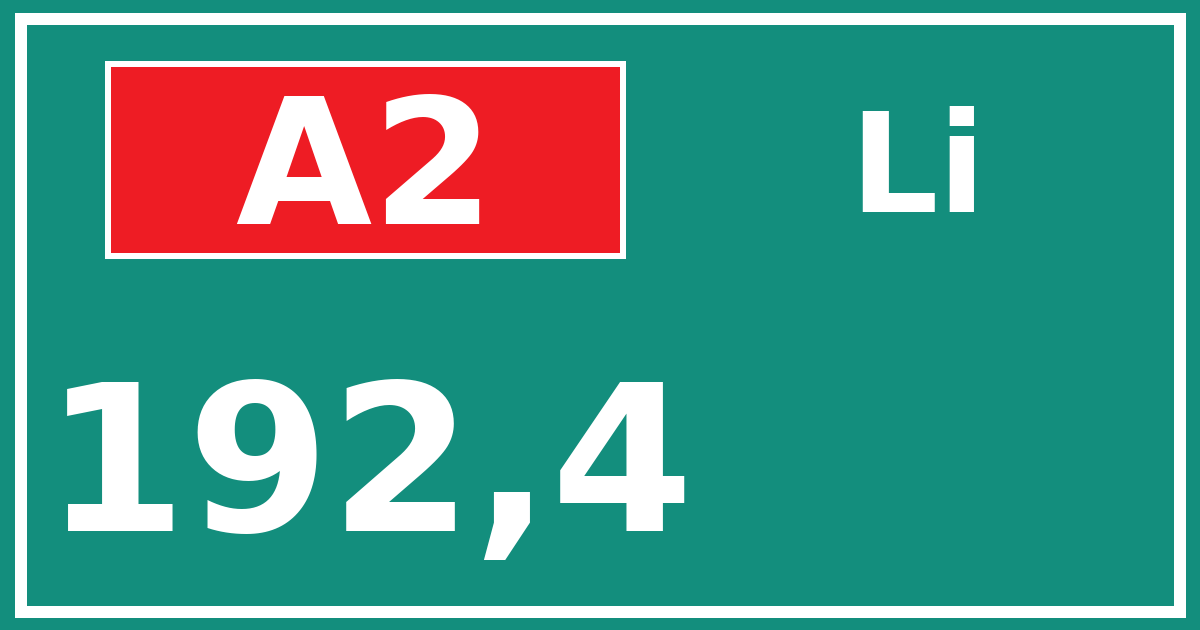Hectometerbord A2 192,4 zijde Li