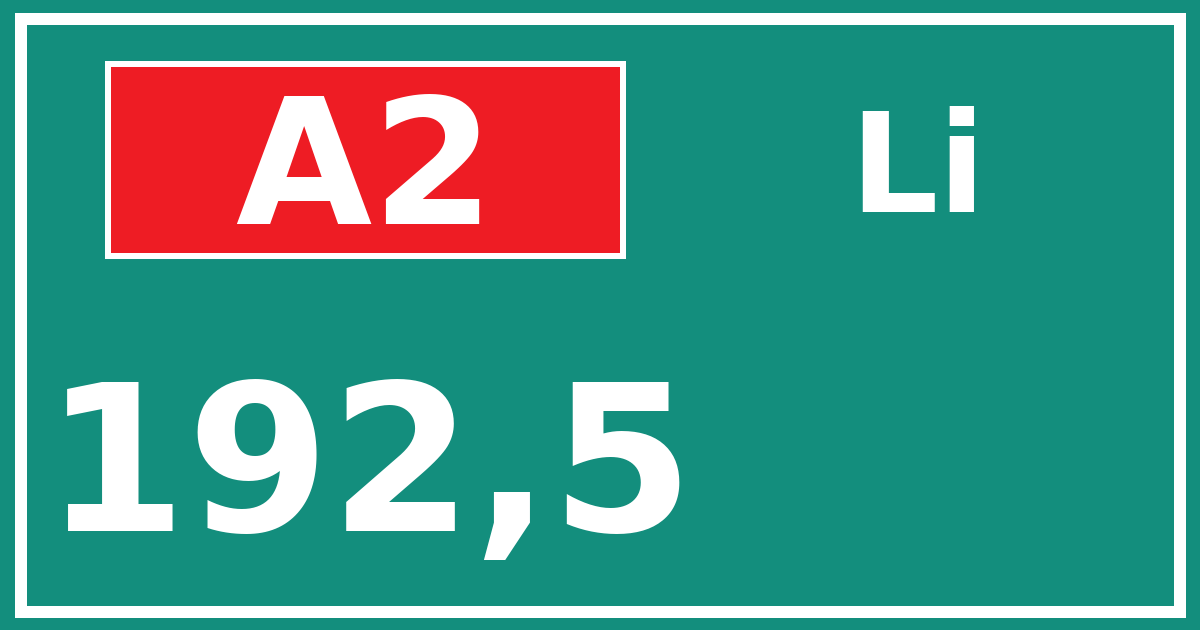 Hectometerbord A2 192,5 zijde Li