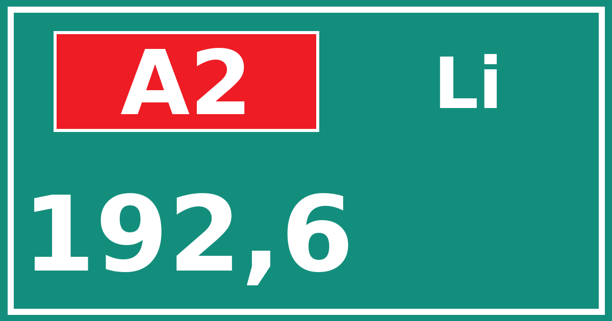 Hectometerbord A2 192,6 zijde Li