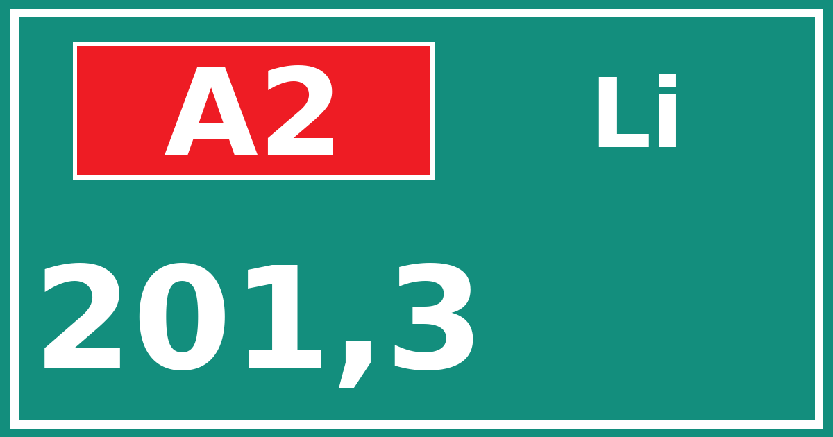 Hectometerbord A2 201,3 zijde Li