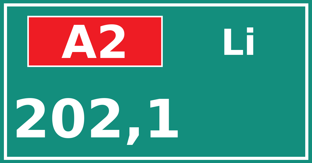 Hectometerbord A2 202,1 zijde Li