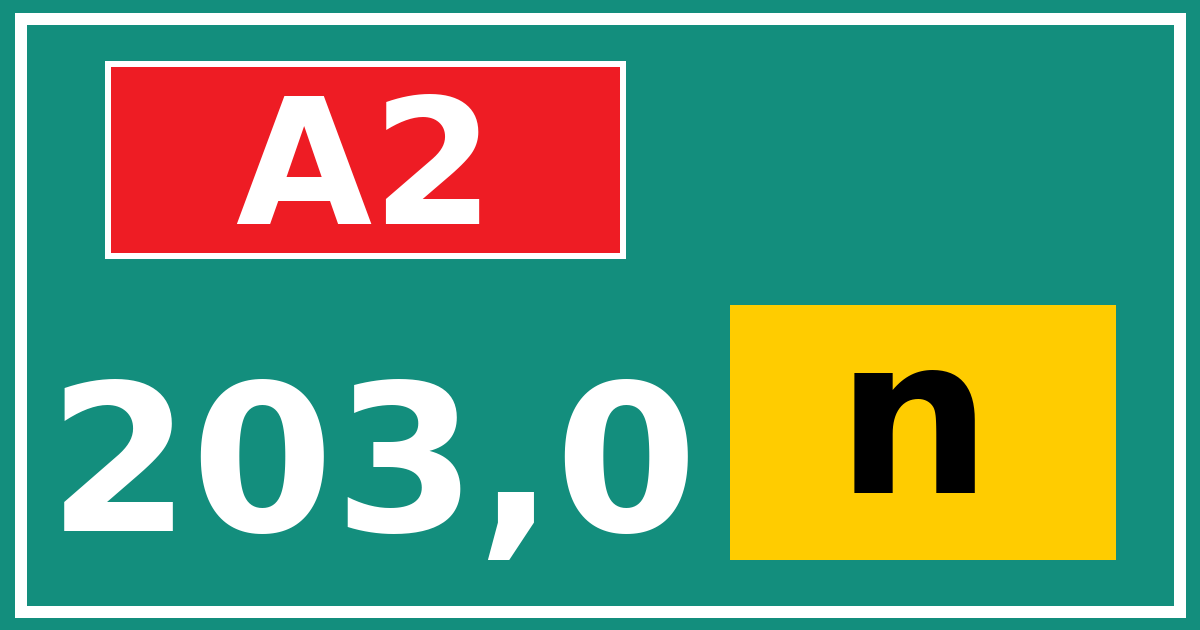 Hectometerbord A2 203,0 letter n