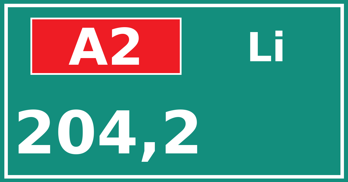 Hectometerbord A2 204,2 zijde Li