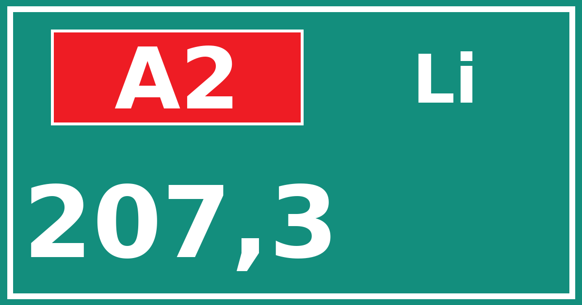 Hectometerbord A2 207,3 zijde Li