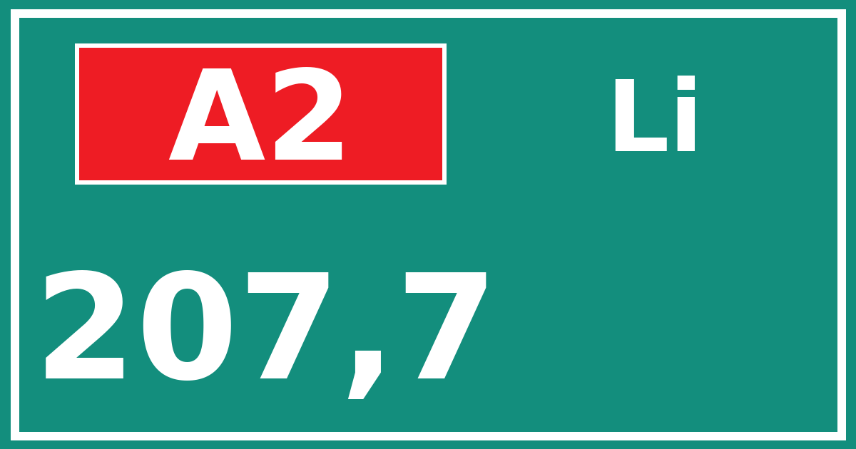 Hectometerbord A2 207,7 zijde Li