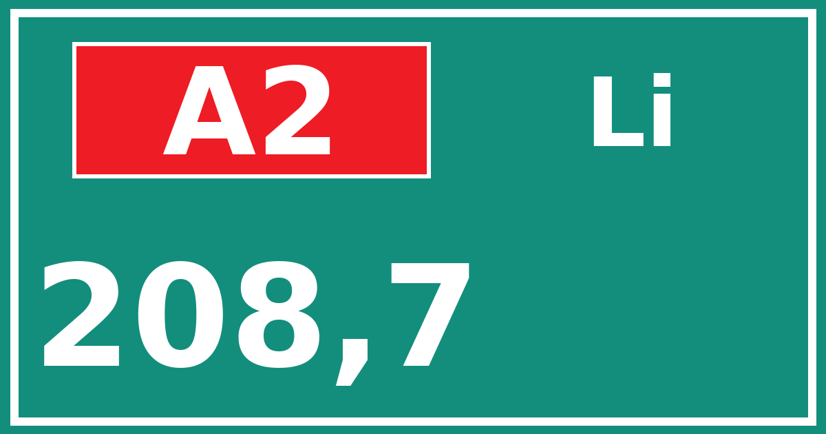 Hectometerbord A2 208,7 zijde Li