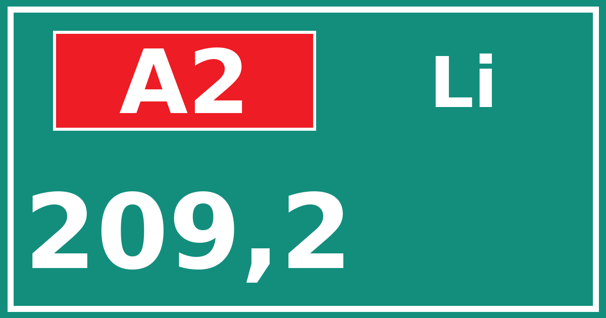 Hectometerbord A2 209,2 zijde Li