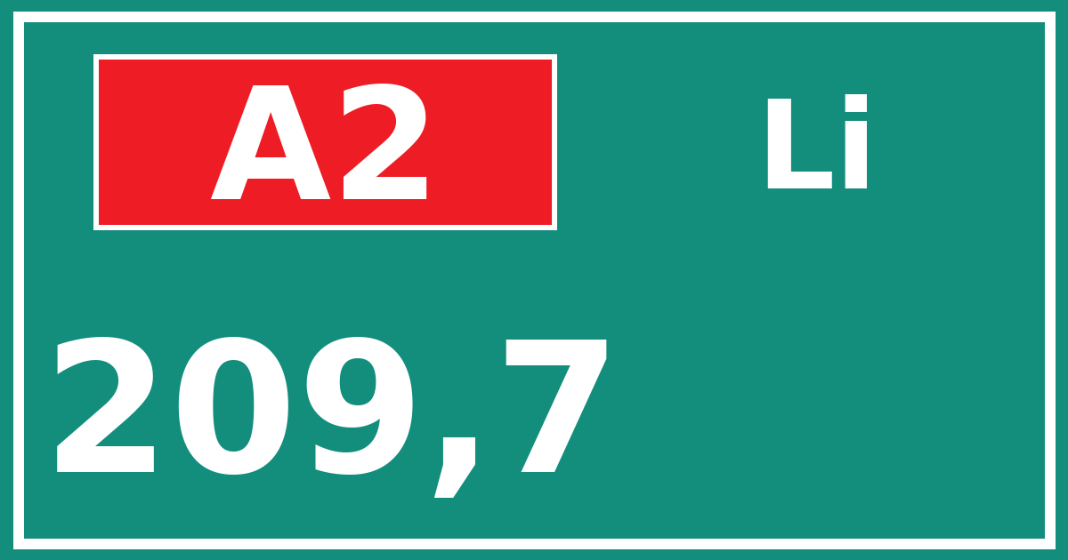 Hectometerbord A2 209,7 zijde Li