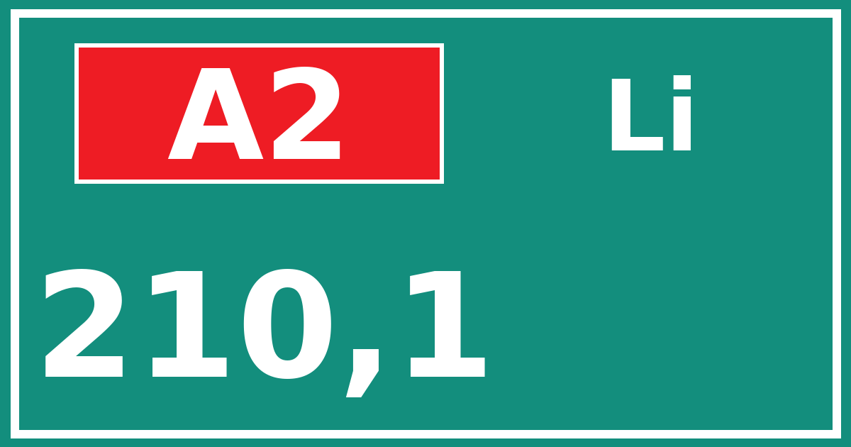 Hectometerbord A2 210,1 zijde Li