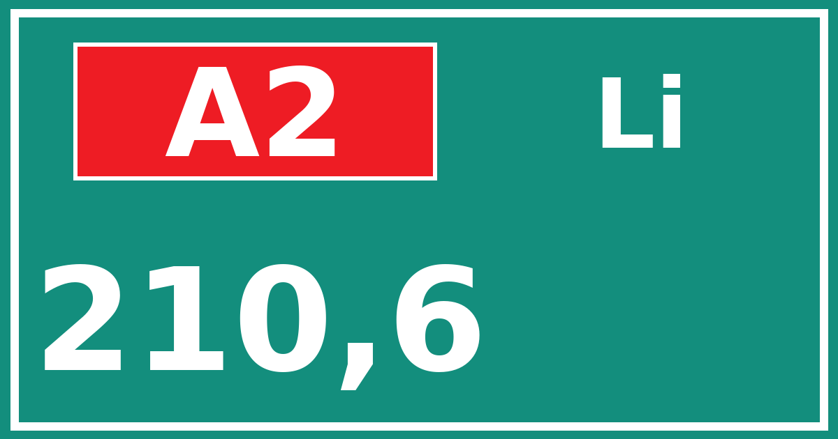 Hectometerbord A2 210,6 zijde Li